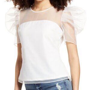 Puff Sleeve Organza Top.  Worn Once!! No flaws!. Size L